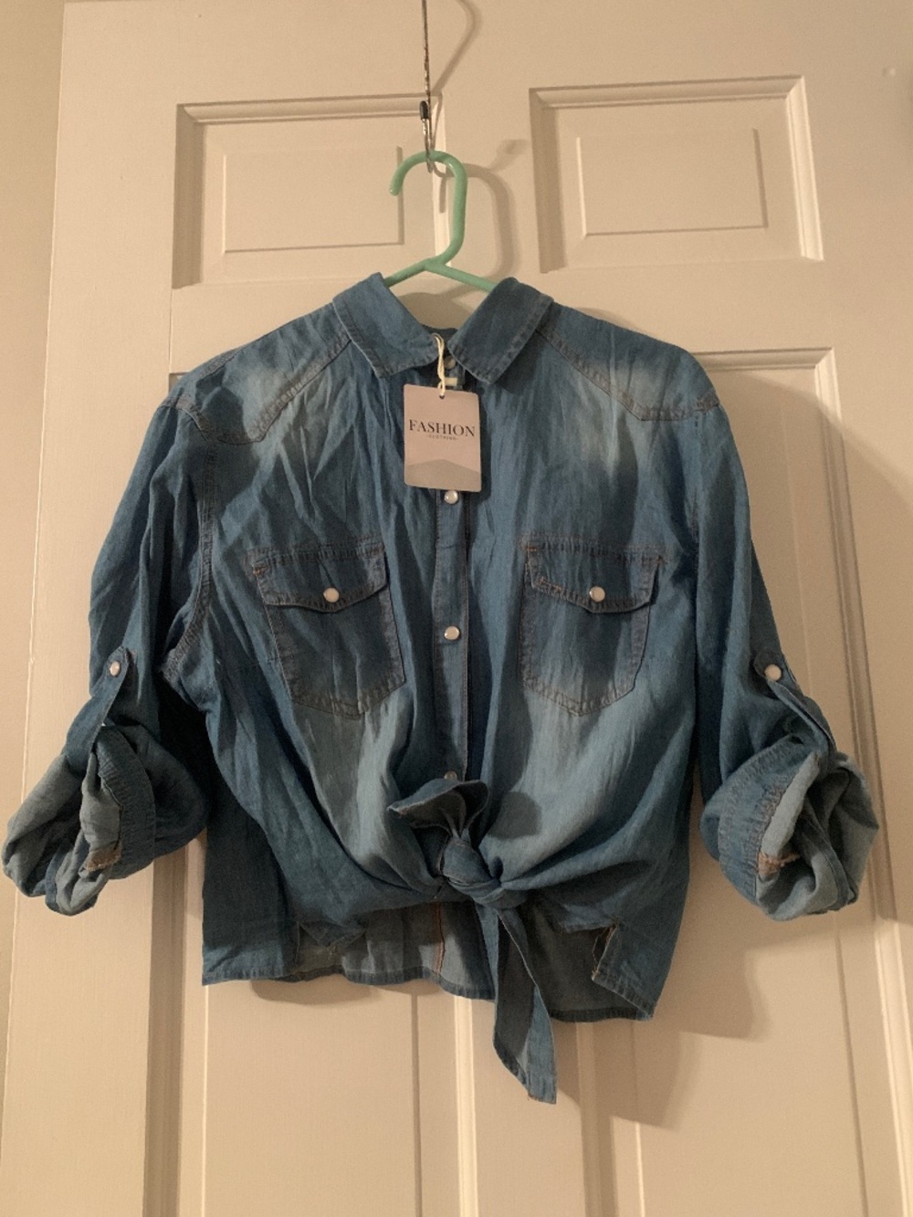 Casual Denim Shirt Tie Front, size large
